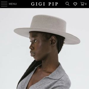 Gigi Pip Dahlia Boater Wool Felt Stiff Brim Hat - Grey - Size S/M 57